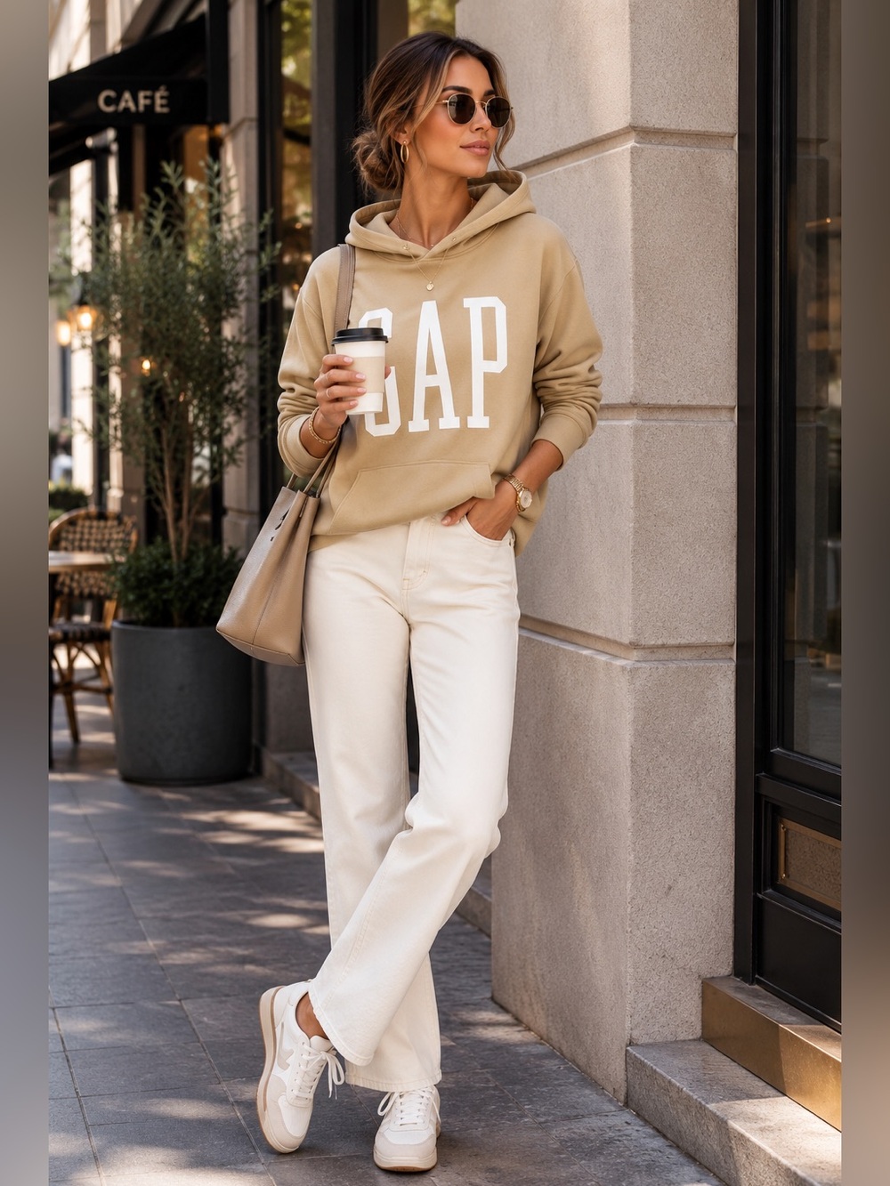GAP Women's Classic Tan Hoodie with White Logo L